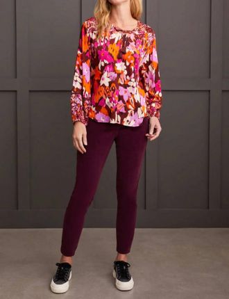 Tribal Carson Combo Print Challis Blouse In Rum