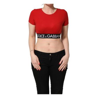 Dolce & Gabbana T-Shirts, female, Red, Size: M Cropped Crew Neck T-shirt