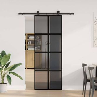 Berkfield Home Sliding Door with Hardware Set 76x205 cm Tempered Glass&Aluminium in Black