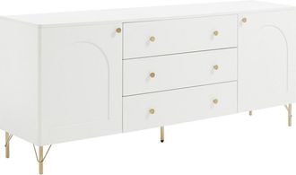 Vente-Unique Aparador con 2 puertas y 3 cajones - Blanco y dorado - ALOBARA