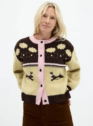 FRNCH Womens Clouds and rabbits jacquard Cardigan Sweater