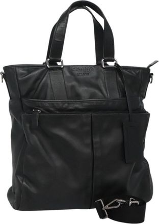 Prada Vintage Zip Handbag Tessuto Black Leather Handbag (Pre-Owned)