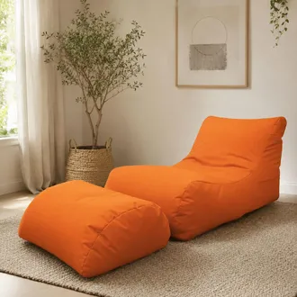 Talamo Italia Dmora Chaise Longue De Salon Moderne, Made In Italy, Fauteuil Avec Repose-pieds En Nylon, Pouf Rembourr&eacute; Pour Chambre, 120x80h60 Cm, Couleur Orange