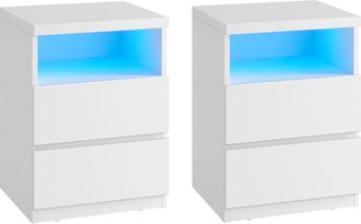 Vasagle 2 mesitas de noche con led y cajones de color blanco