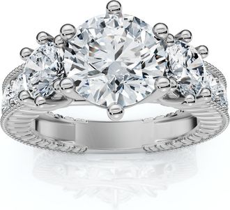 Pompeii3 Certified 3 1/2Ct Elizabeth Diamond Engagement Vintage Ring 14k Gold Lab Grown