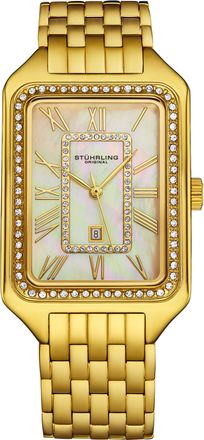 St&uuml;hrling Womens Lustra 4061 Rectangle Quartz Fashion Watch with Crystals 32mm - Gold Stainless Steel - One Size
