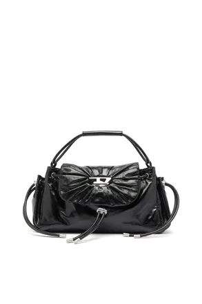 Diesel Scrunch-D - Top-handle bag in shiny wrinkled leather - Handbags - Woman - Black