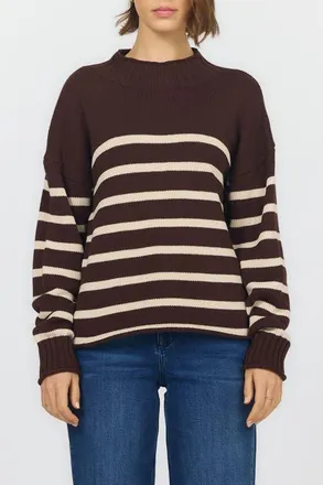Dear John Denim Solana Long Sleeve Funnel Neck Roll Neck Stripe Sweater in Chocolate Torte at Nordstrom, Size X-Large