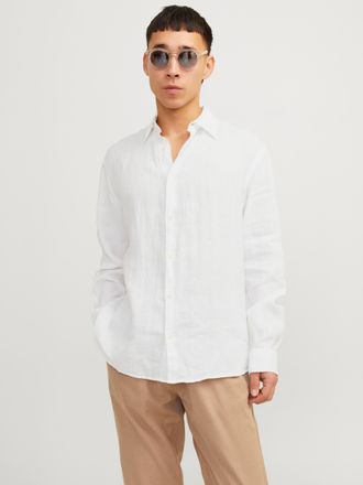 Jack & Jones Langarmhemd JACK & JONES JPRCCLAWRENCE LINEN L/S SHIRT SN, Herren, Gr. XS, N-Gr, weiss (hellwei&szlig; fit:relaxed fit), Web, Obermaterial: 100% Leinen, uni