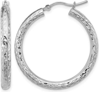 Diamond2Deal 14k Gold Diamond-cut 3x30mm Round Hoop Earrings