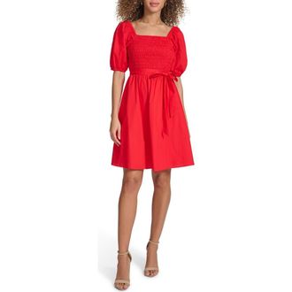 Kensie Puff Sleeve Cotton Dress in Red at Nordstrom Rack, Size 16