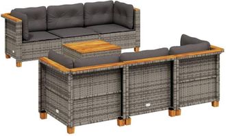 vidaXL Set De Sof&aacute;s De Jard&iacute;n 7 Pzas Con Cojines Rat&aacute;n Sint&eacute;tico Gris Vidaxl