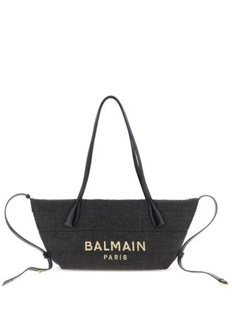 Balmain Womens Track Small Tote Bag In Raffia And Calfskin
