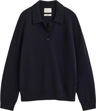 GANT Superfine Lambswool Rugger - Dames - Polos - Blauw - S - Wol - Tops