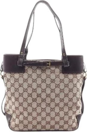 Gucci Pre-owned GG Canvas Tote Bag - Dames - Vintage Shopper - Beige - ONE Size - Leer - Vintage