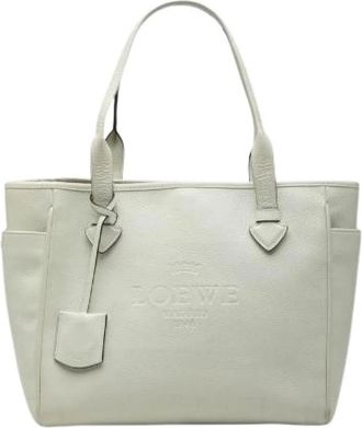 Loewe Pre-owned Heritage Leather 2way Tote Shoulder Bag - Dames - Vintage Shopper - Wit - ONE Size - Leer - Vintage