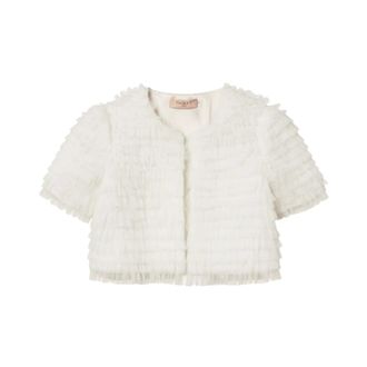 Twinset Light Jackets, female, White, Size: S Ruffled Short-Sleeve Sweater
