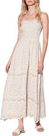Walter Baker SIrena Smocked Linen & Cotton Maxi Dress in Coastal Eyelet at Nordstrom Rack, Size X-Large