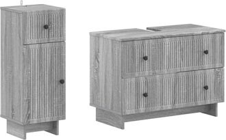 vidaXL Juego De Gabinete De Ba&ntilde;o De 2 Piezas Ede Sonoma Gris Vidaxl