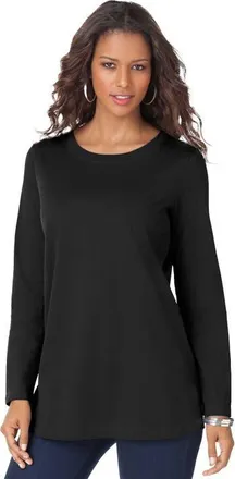Roaman's Plus Size Ultimate Cotton Crewneck Long Sleeve Tee in Black at Nordstrom, Size Large