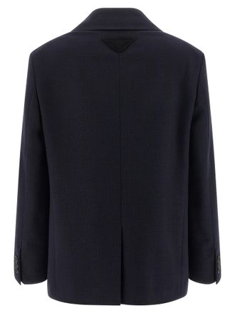 Prada Womens Blue Virgin Wool Blazer Clothing