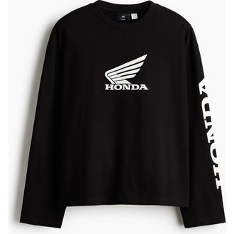 H&M Oversized Fit Printed Top in Black/honda at Nordstrom, Size X-Large
