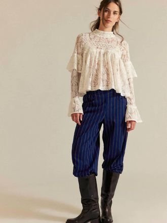 Free People Nice Choice Pull On Pant In Navy Combo - Pinstripe