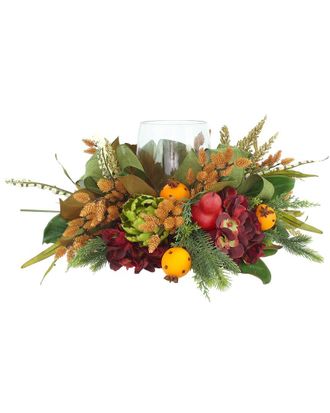 Creative Displays Inc. Handcrafted Fall Candleholder Arrangement With Hydrangea, Artichokes & Clove Oranges