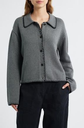 Rails Rayleen Collared Cotton Cardigan in Charcoal Black Blanket Stitch at Nordstrom Rack, Size Large