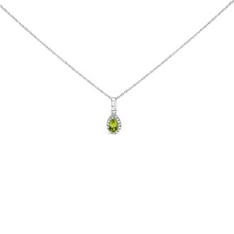 House of Brilliance 10K White Gold 5x3mm Yellow Peridot and Diamond Accent Halo Pear Shape Pendant Necklace