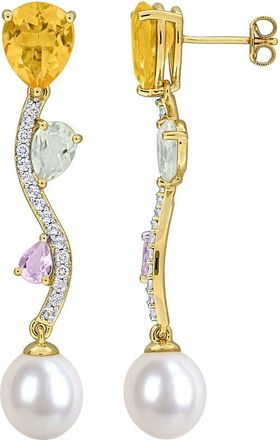 Rina Limor Gold-Plated Silver 6.92 Ct. Tw. Gemstone & 9-9.5Mm Pearl Earrings
