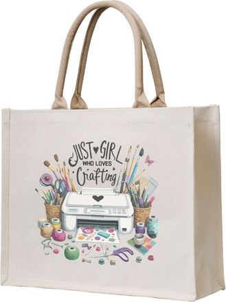 Generic Funny Crafting Canvas Tote Bag For Sewers & Knitters, Sewing Theme Reusable Grocery Bag, Funny Crafting Gift For Women, Large Capacity Canvas Shoulder