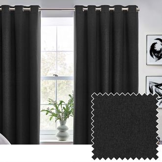 furn. Dawn Blackout Eyelet Curtain Pair in Black | Size: 229 cm width x 229 cm drop