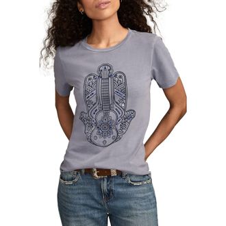 Lucky Brand Guitar Hamsa Embellished Cotton Graphic T-Shirt in Blue Granite at Nordstrom Rack, Size X-Small