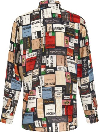 Moschino Label-Print Silk Shirt - Black