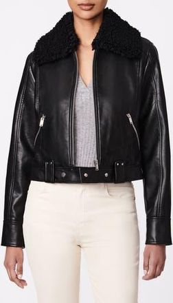 Bernardo Faux Shearling Collar Crop Faux Leather Jacket in Black at Nordstrom Rack, Size Xx-Large