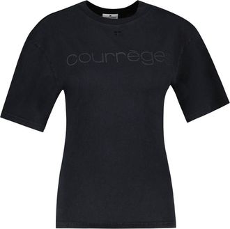 Courr&egrave;ges Womens Logo Cotton T-Shirt Black