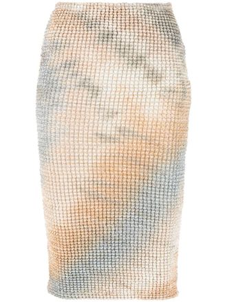 Off-white Kokerrok met tie-dye print - Beige