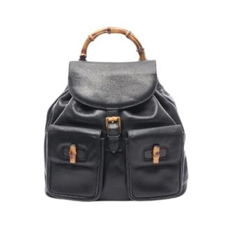 Gucci Pre-owned Backpacks, female, Black, Size: ONE SIZE Pre-owned Bamboo Leather Backpack