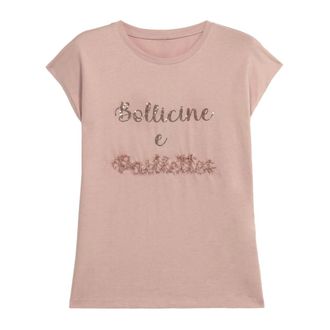 Oltre Tops, Dames, Roze, XL, Katoen, Jersey T-shirt met borduurwerk van letters