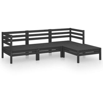 vidaXL Juego De Muebles De Jard&iacute;n 4 Pzas Madera De Pino Maciza Negro Vidaxl