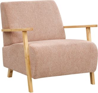 Beliani Sill&oacute;n Retro Moderno Con Reposabrazos De Tela Rosa Lesja