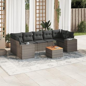 vidaXL Vidaxl - Set De Sof&aacute;s De Jard&iacute;n 8 Pzas Y Cojines Rat&aacute;n Sint&eacute;tico Gris