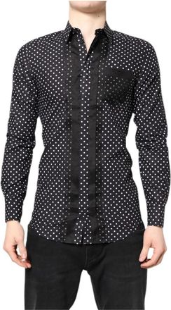 Dolce & Gabbana Zwarte polka dot gouden formele overhemd - Heren - Casual Overhemden - Zwart - S - Katoen - Overhemden