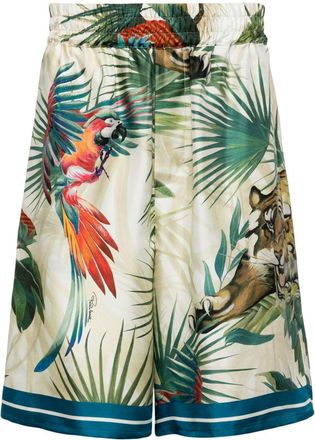 Roberto Cavalli Jungle-print silk shorts - men - Silk - 48 - Multicolour