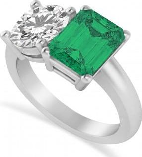 Allurez Emerald/Round Diamond & Emerald Toi et Moi Ring 14k White Gold (4.50ct)