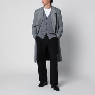 Lardini Cappotto doppiopetto grigio in lana con motivo spigato