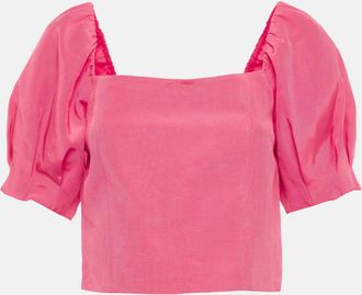 Alice & Olivia Alice + Olivia Pink Cotton Blend Puff Sleeve Joslyn Crop Top