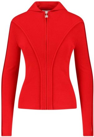 Victoria Beckham Ribbed Knit Zip-Up Hoodie With Metal Logo Charm