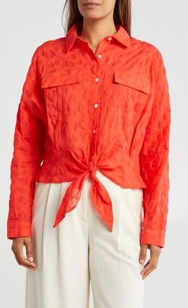 Patrizia Luca Tie Hem Button Front Shirt in Coral at Nordstrom Rack, Size X-Small